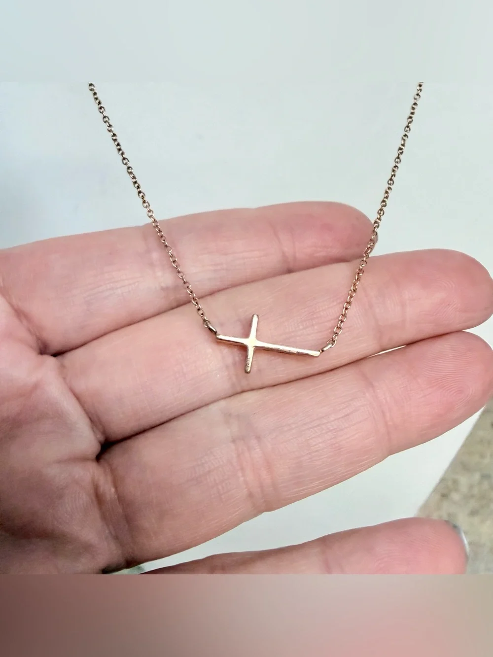 925 Sterling Silver Gold Plated Sideways Cross Necklace Minimalist Dainty Chain